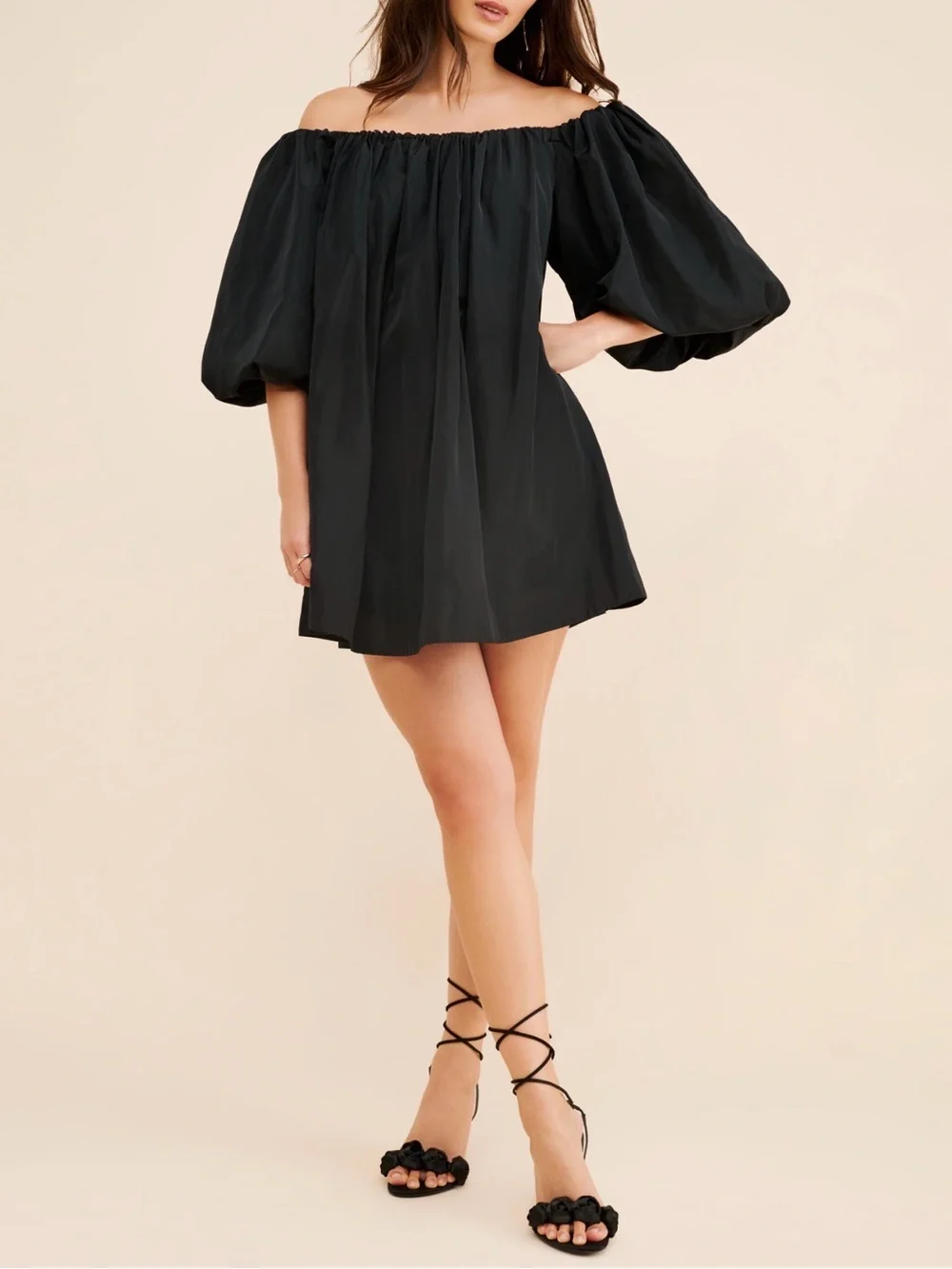 Mare Mare Puff Sleeve Off The Shoulder Mini Dress in Black sz XS - Picture 3 of 5